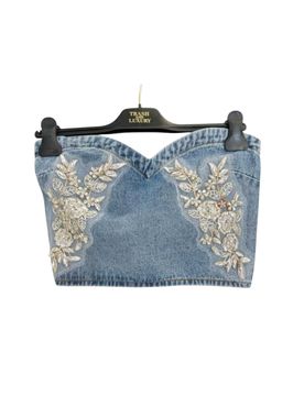 Top decollete in jeans Donna con applicazioni
