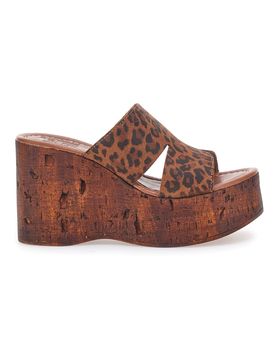 Ciabatte Leopardate Con Zeppa Effetto Legno Made in Italy 5905/Z 39