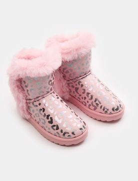 Stivali da neve con stampa leopardata e pelliccia artificiale - rosa cipria