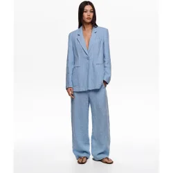 Pantalones anchos de mujer barrel lino lavado rayas