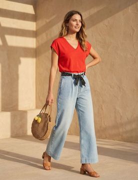 T-shirt con pizzo con viscosa - rosso