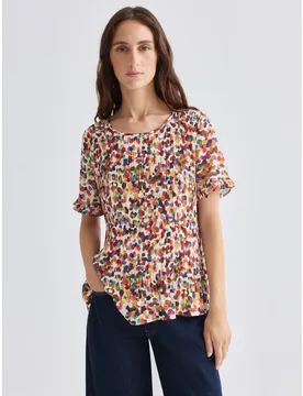 Blusa estampada plisada, manga 3-4 - Zermatt - FashionsVida