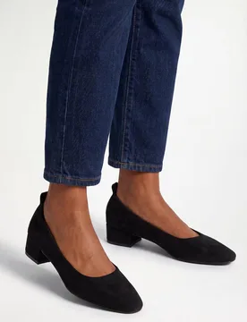 Women's Layla Faux Suede Elasticated Back Low Block Heel Ballet Pumps in Black Size: 7 - Black - Size: 7 - Wallis - FashionsVida