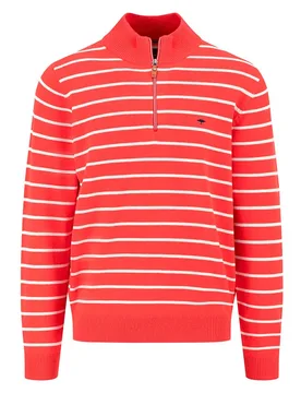 Maglione Con Mezza Zip Striped Poppy Red 3XL - Fynch Hatton - FashionsVida