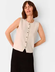 Lucy Cotton Rich Crew Neck Button Through Waistcoat Oatmeal female