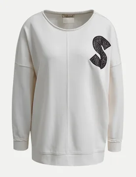 Oversize Sweatshirt mit Schriftzug aus Spitze Weiß L - Smith & Soul - FashionsVida