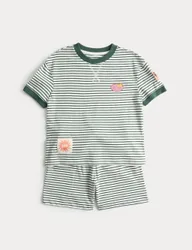 Striped Badge Short Pyjamas (1-8 Yrs) Green Mix male