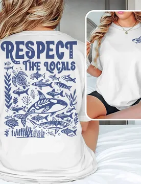 Ocean Animal Vintage Print T Shirt "Respect The Locals" Ocean Beach Series T-shirts Women Men Short Sleeve Summer Vibes Tshirts - Aliexpress - FashionsVida