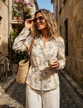 Camicia con miscela di lino e fiocco sulla schiena - multicolor