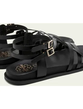 Sandalia de tiras de mujer de piel con doble hebilla - Porronet - FashionsVida