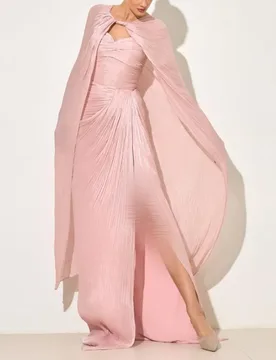 Customized Pleated Evening Dresses with Cape Sweetheart Mermaid Formal Gown with Split Pink Wedding Party Dress with Scarf - Aliexpress - FashionsVida