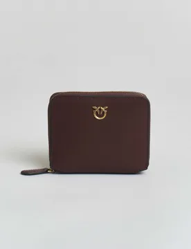 Portafoglio bordeaux zip-around in pelle liscia con fibbia Love Birds dorata - PINKO - FashionsVida