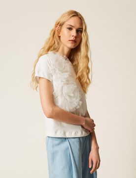 T-shirt regular avec fleurs en tulle
