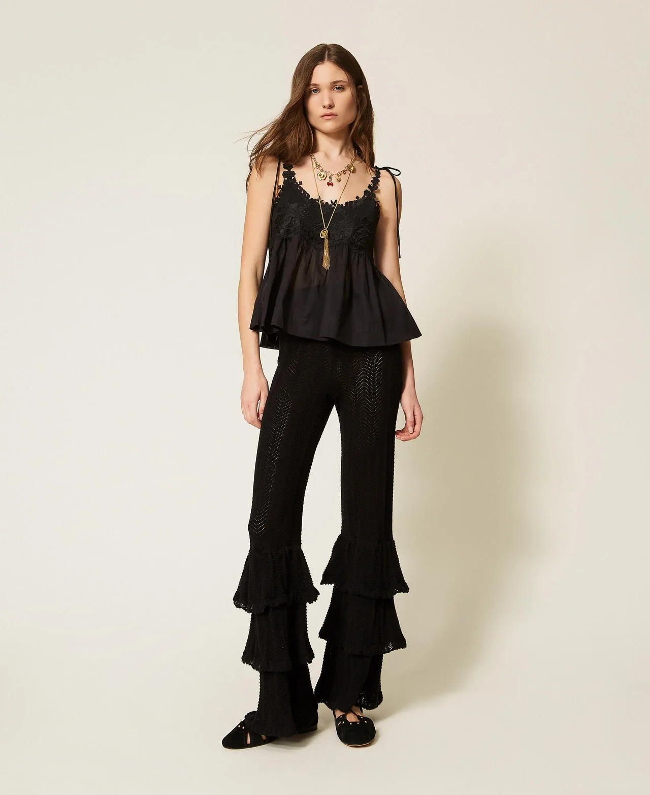Pantalon en maille avec volants - TWINSET - FashionsVida
