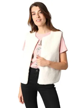 Gilet Di Maglia Fuzzy Cream M