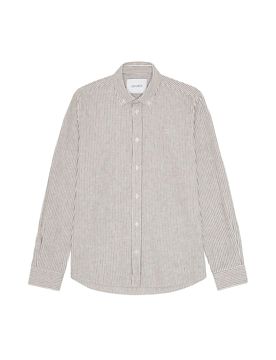 Konrad Stripe Cotton Linen Shirt camicia in lino a righe da uomo - teak brown