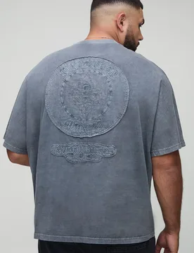 Mens Plus Oversized Worldwide Washed Applique T-Shirt - Charcoal Cotton - Size 4xl - boohooMAN - FashionsVida