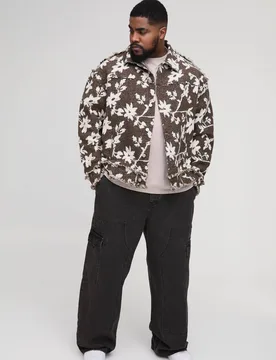 Men's Plus Floral Tapestry Oversized Overshirt Chocolate Size 2X-Large Chocolate 2XL - boohooMAN - FashionsVida
