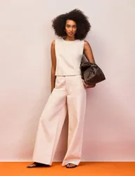 Pure Cotton Twill Wide Leg Jeans Ecru female