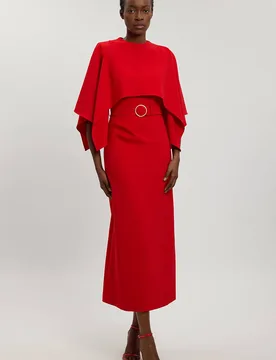Compact Viscose Asymmetric Cape Maxi Dress - Red - Size: 6 - Karen millen - FashionsVida