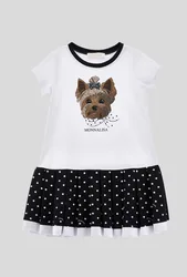 Abito con yorkshire bambina bianco-nero