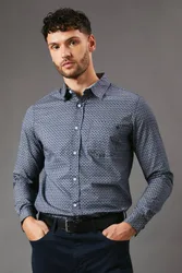 Men's Navy Abstract Shape Print Long Sleeve Shirt Size: Small - Navy - Size: S