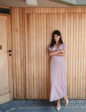 Polka Dot Puff Sleeve Midaxi Tea Dress Pink Mix female - M&S - FashionsVida