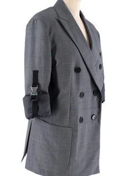 Grey wool Prince of Wales checked blazer - Prada - FashionsVida