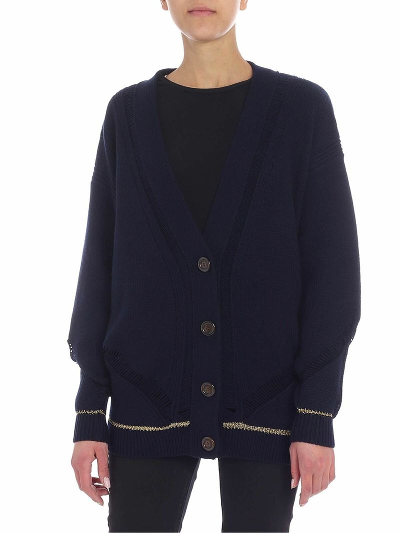 Cardigan overfit con inserti in lamé dora