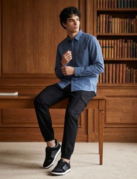 Camicia slim fit in cotone a quadri - azzurro