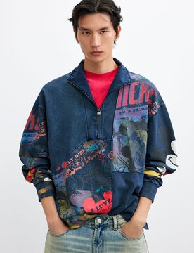 Sudadera collage Mickey™, Hombre, Algodon, Azul, XS
