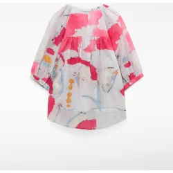 Blusa de mujer en algodón estampada con escote pico