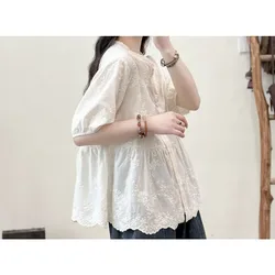 Lace Short-sleeved Temperament Embroidery Loose Hollow Solid Color T-shirt
