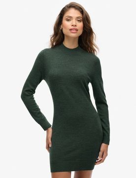 Superdry Damen Langärmeliges Strickkleid aus Merinowolle Dunkelgrau - Größe: 44
