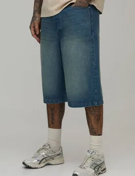 Herren Große Größen Jeans Hosen-Shorts In Entspannter Passform Antique Blue Größe 36 - boohooMAN - FashionsVida