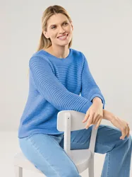 Pullover aus Bändchengarn, normale Größen, Farbe Blau, 48, weicher Baumwollmix hochwertiges Bändchengarn Damen