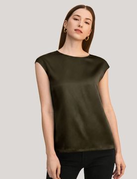 Homme T-Shirt Soie Charmeuse Confort Col Rond Olive XL