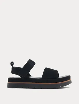 Suede Ankle Strap Flatform Sandals Black female - M&S - FashionsVida