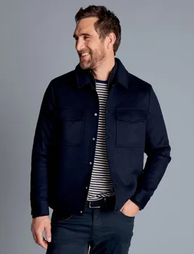 Pure Wool Harrington Jacket Navy male - Charles Tyrwhitt - FashionsVida