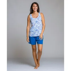 Pijama completo de mujer algodón orgánico sin mangas y pantalón corto