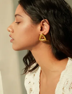 Stainless Steel PVD 18K Gold Plated Tarnish Triangle Beads Stud Earrings For Woman Jewelry Wholesale Summer Trendy - Aliexpress - FashionsVida
