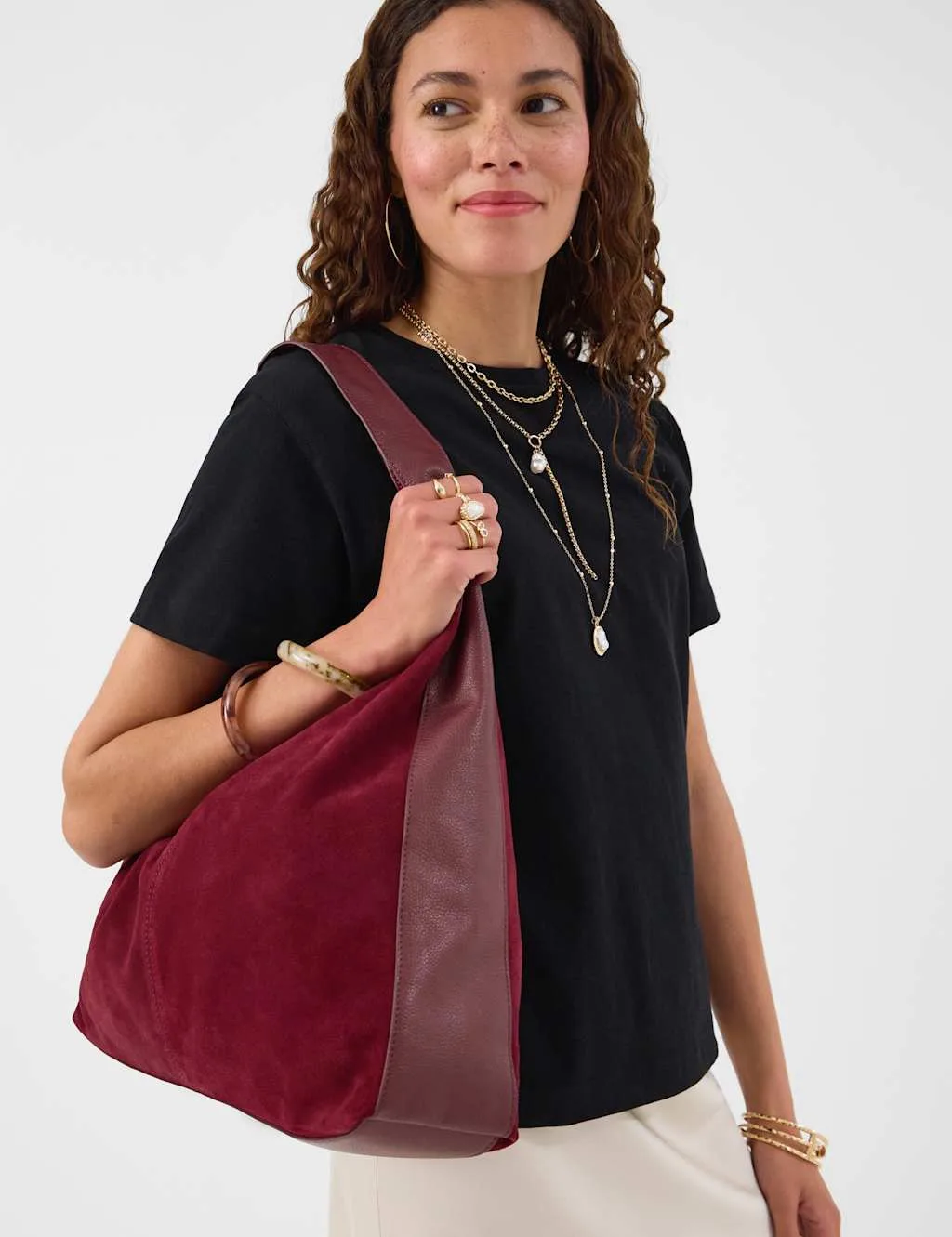 Suede Shoulder Bag Burgundy female - Accessorize - FashionsVida
