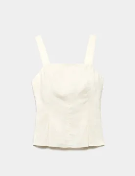 Pure Linen Square Neck Panelled Peplum Top Ivory female - M&S - FashionsVida