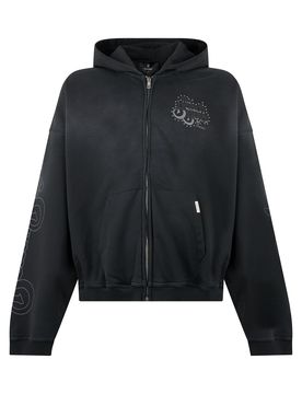 Men's Cropped Zip Hooded Sweatshirt with Chest Logo