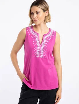 Women's Tirtha Embroidered Jersey Vest in Bright Pink Size: 12 - Bright Pink - Size: 12 - Weird Fish - FashionsVida