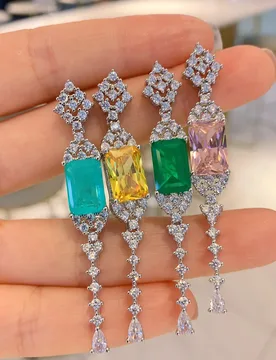 New Rectangular Tassel Dangle Earrings Women Emerald High Quality Crystal Long Hanging Jewelry Friends Gift Korean Style - Aliexpress - FashionsVida