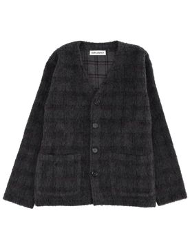 Cardigan Fuzzed Plum Check Hairy Wool
