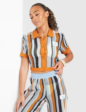 Womens Crochet Crop Polo Shirt - Arancione, arancione arancione Donna taglia XS - Adidas - FashionsVida
