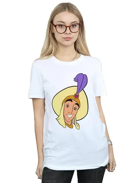 Women's Aladdin Prince Ali Face Cotton Boyfriend T-Shirt in White Size: 2XL - White - Size: 2XL - Disney - FashionsVida