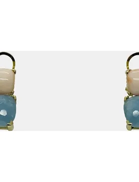 Pendiente de oro con piedras de coral y aguamarina - Romo - FashionsVida
